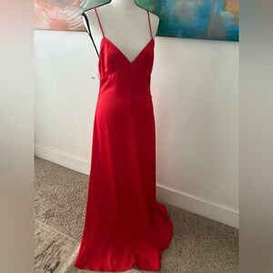 Fame And Partners NWT Red Satin Maxi Dress Gown Low Back Triangle Front Sz 2